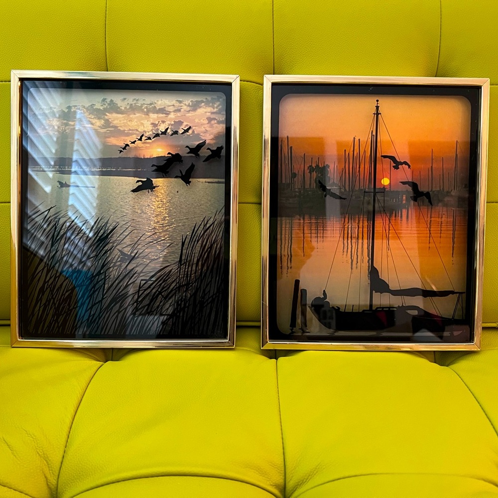 Sunset Harbor Framed Wall Art - Orange & Black